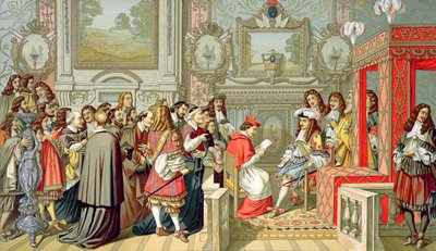 Ludwig XIV. (1638-1715) empfängt den päpstlichen Legaten in Fontainebleau am 29. Juli 1664 von Charles Le Brun